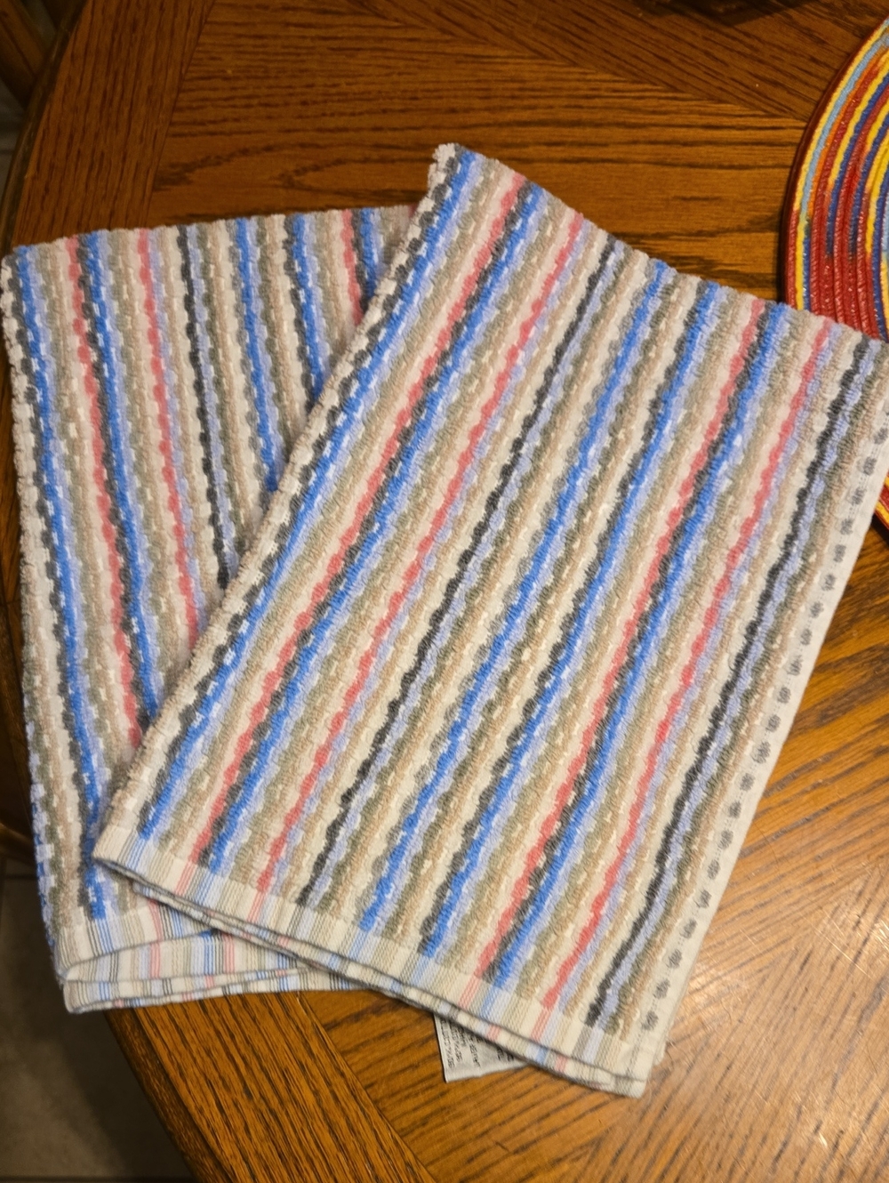 Ecoexistence~Striped Cotton Hand Towels - Blue, Pink, Gray, Green
